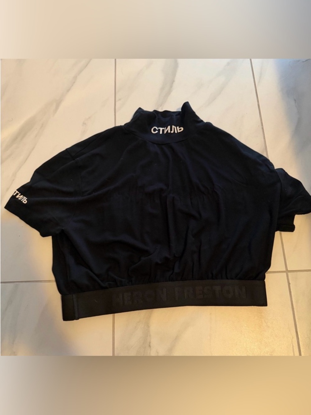 Heron Preston Black Cropped Turtleneck Logo Band Top